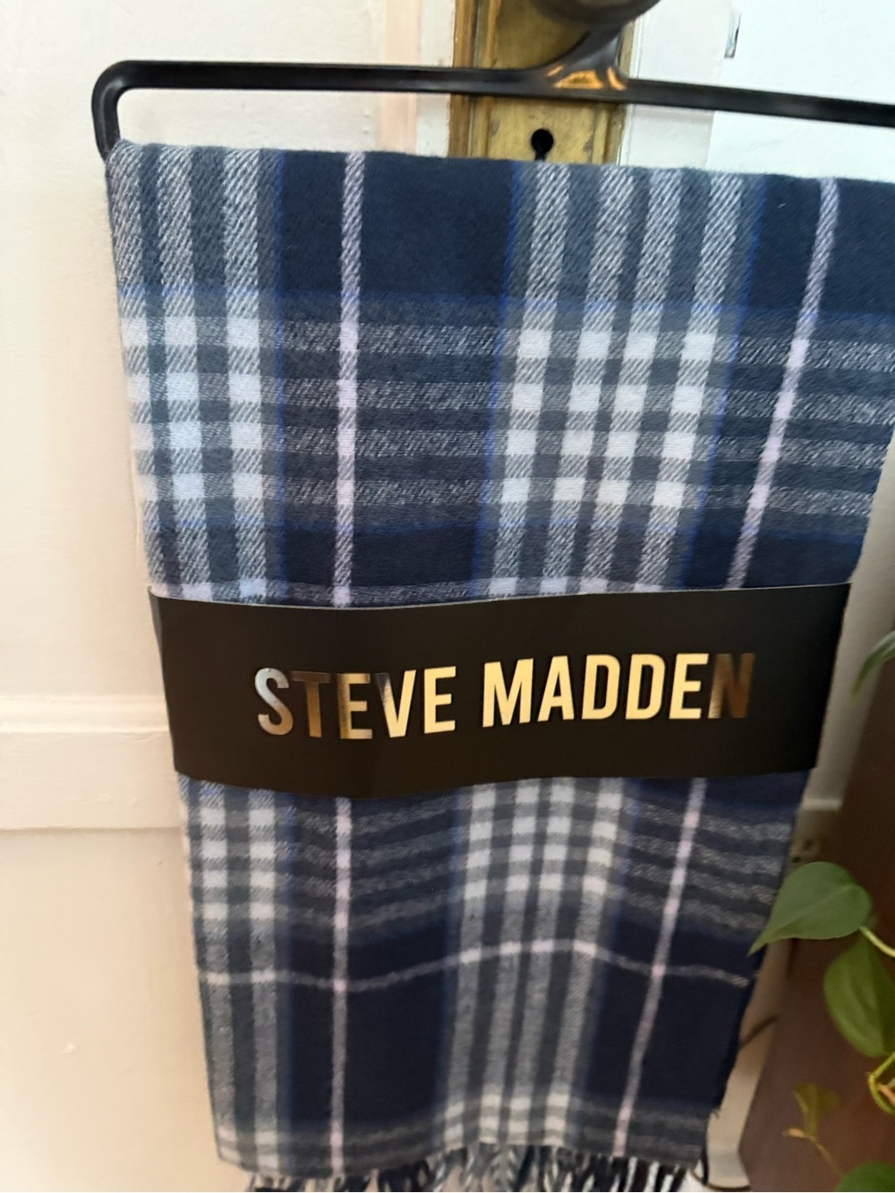 Steve Madden Navy and Light Blue Plaid Scarf